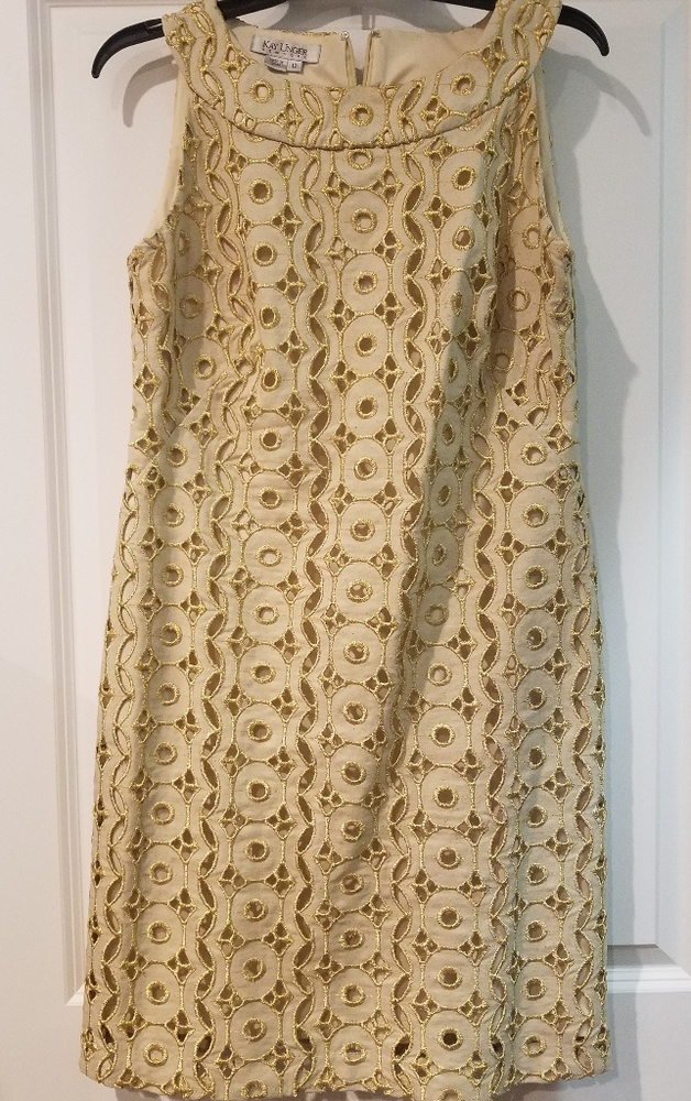 Beige with Gold Detailing Sleeveless Dress